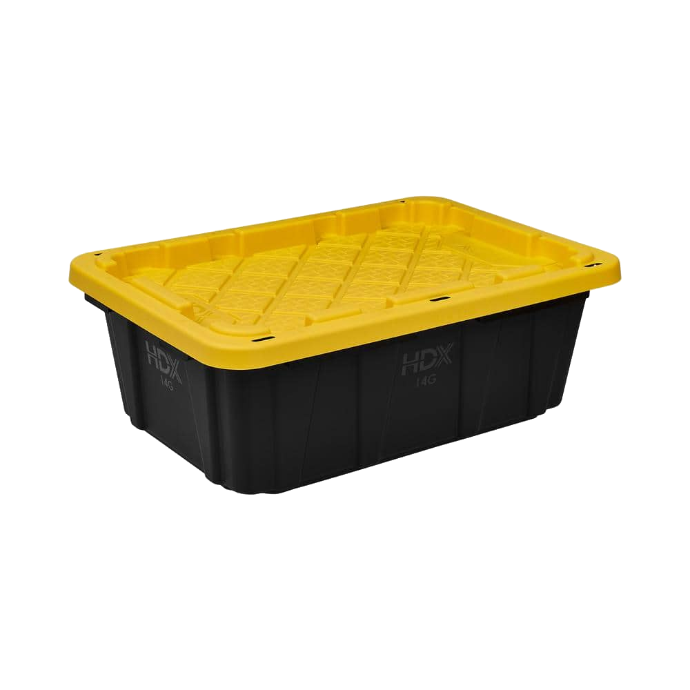 HDX 14 Gal. Tough Storage Tote in Black with Yellow Lid