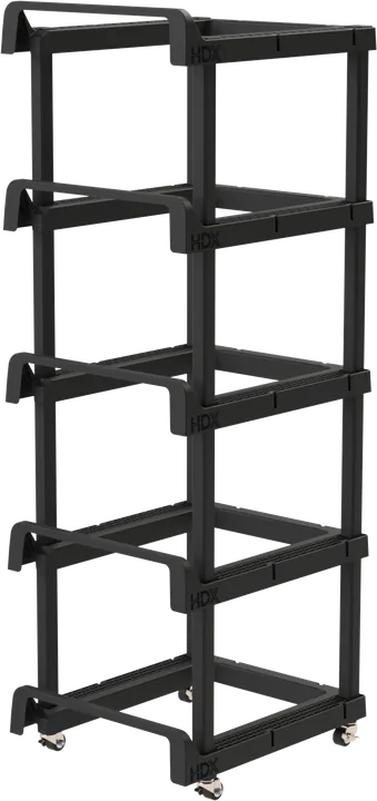 HDX 4 Tier Plastic Shelving Tote Stacker with Casters in Black (24.8 in. W x 78.1 in. H x 29.6 in. D)